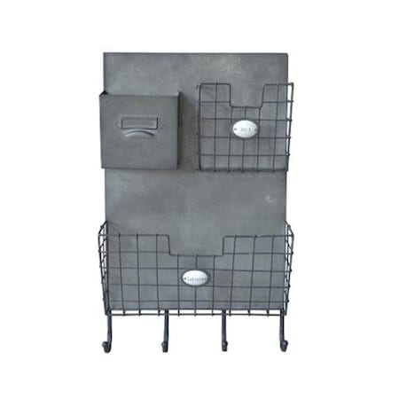 Metal Wall Organizer With 4 Hooks And 3 Storage Slots